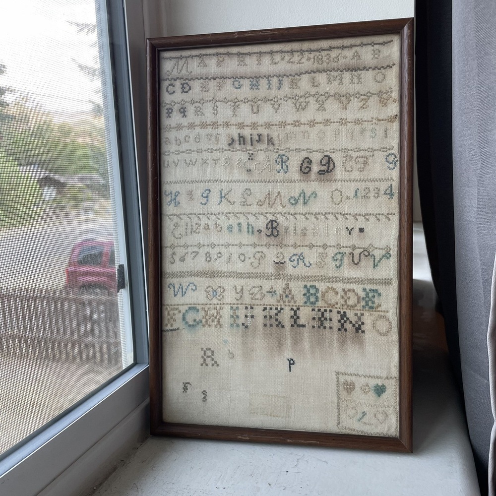 Rare 1836 Antique American Schoolgirl Sampler- Elizabeth Brickley Signed & Dated